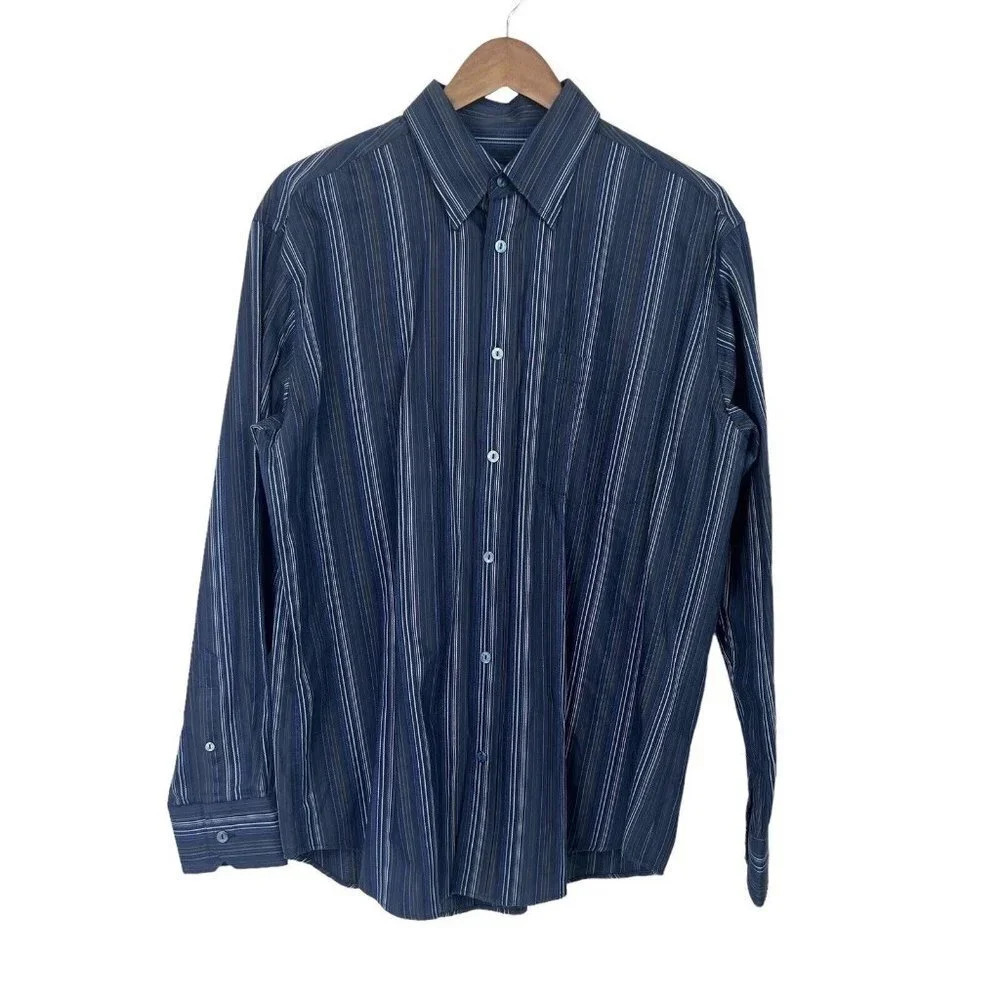 Bugatchi Uomo Shirt Mens Size Medium Button Up Multicolor Blue Striped Classic